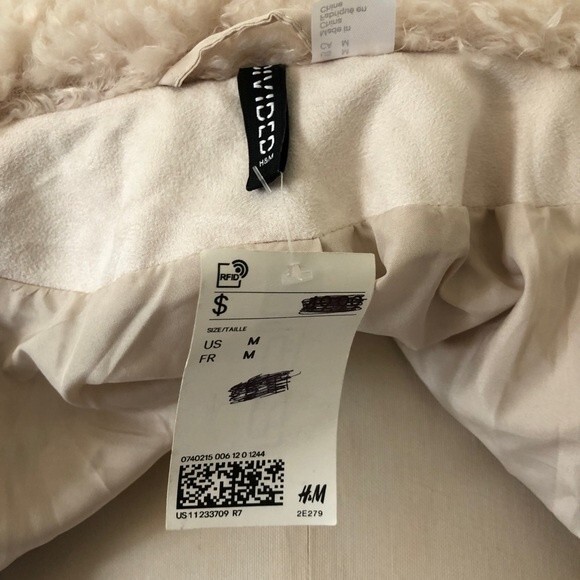 H&M Divided Jacket Womens Medium Cream Sherpa Bomber Faux Fur Teddy Bear New - Picture 10 of 13